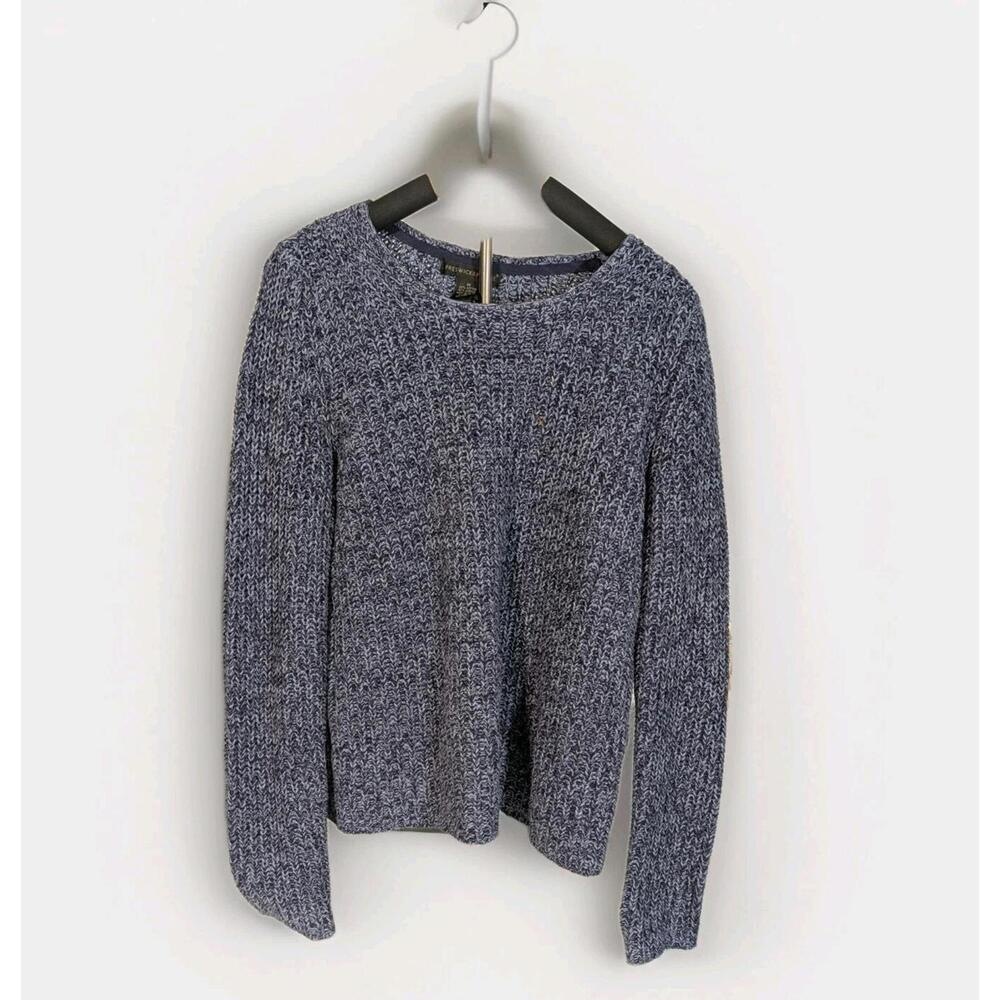 Preswick & Moore Womans Sweater Crew Neck Pullover Size M‎ Blue White Knit